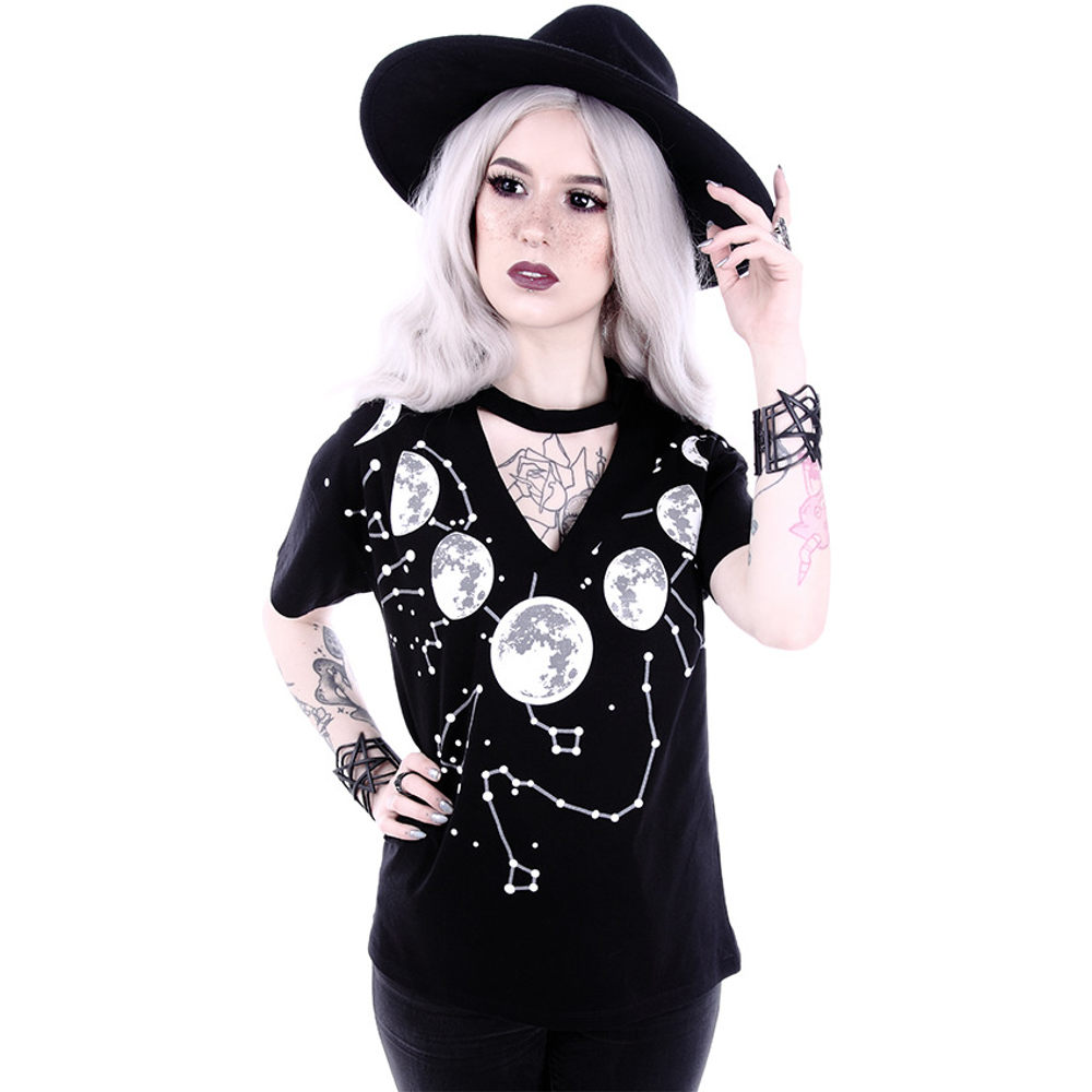 Restyle - Moon Phases v-neck T-shirt Femme - Noir